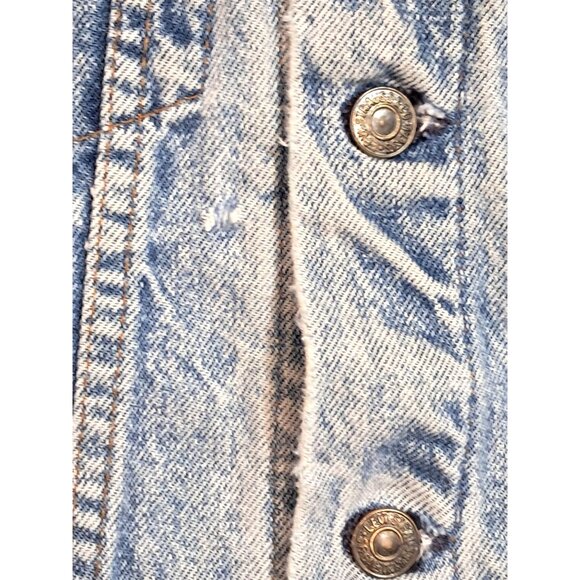 Vintage 90s Levis Stonewash Denim Trucker Jacket XXS Petite Made in USA Custom S - Picture 6 of 14
